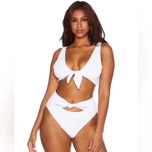 New! SET Beach Riot Dallas Top & Emma Bottom White Rib Bikini 31408 - Picture 3 of 13
